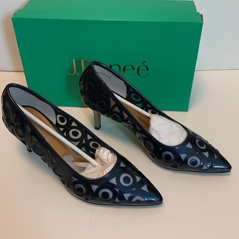 J Renee Navy Jameena Pointed Toe Pumps size 9 1/2 W - Picture 3 of 8